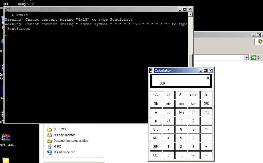 XCalc corriendo nativamente en Linux pero manejado desde una pc con windows.