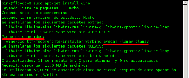 Instalando Wine en Debian 6 desde la consola. Vean la lista de paquetes sugeridos.
