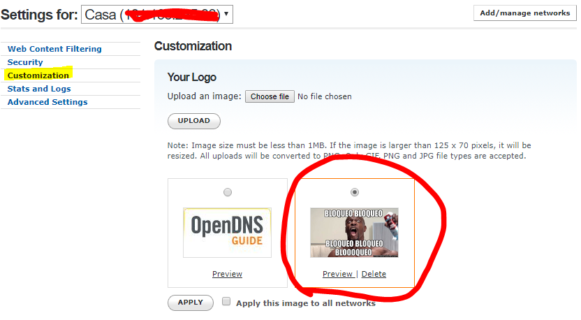 Mensaje de error personalizado en los sitios bloqueados de OpenDNS