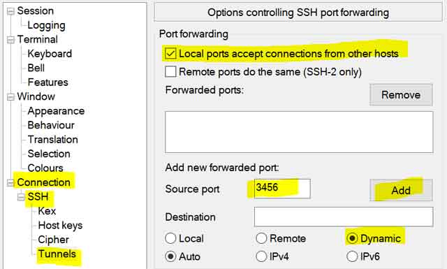Configuración de un tunel dinámico SSH para que funcione como socks proxy de un iPhone en Windows
