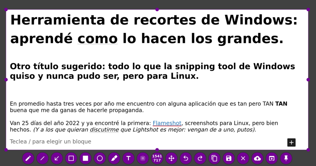 Screenception: sacando una captura de pantalla de Flameshot sacando una captura de pantalla de este post mientras lo escribo.